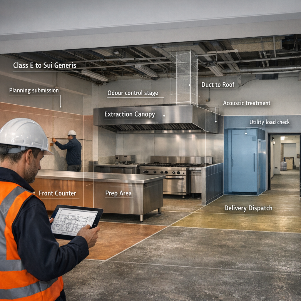 Class E to Sui Generis Takeaway Conversion UK: Planning, Extraction and Fit-Out Checklist