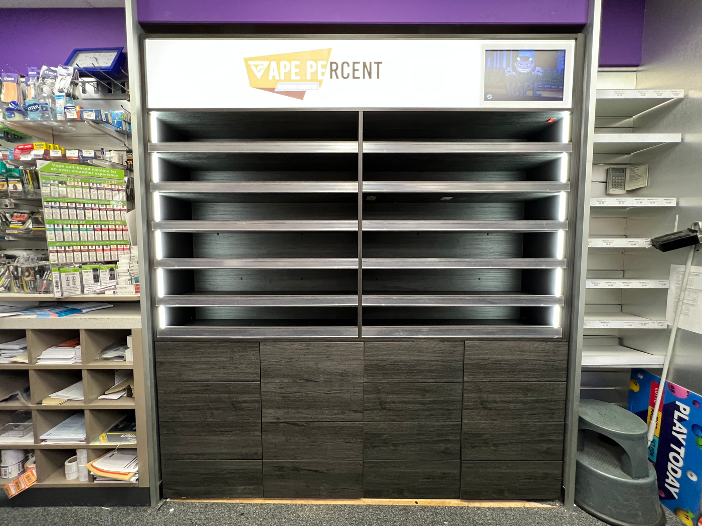 Bespoke retail counter and gantry manufactured and installed by Norgroup